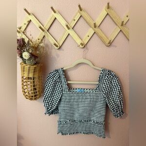 Cece Gingham Puff Sleeve Smocked Top